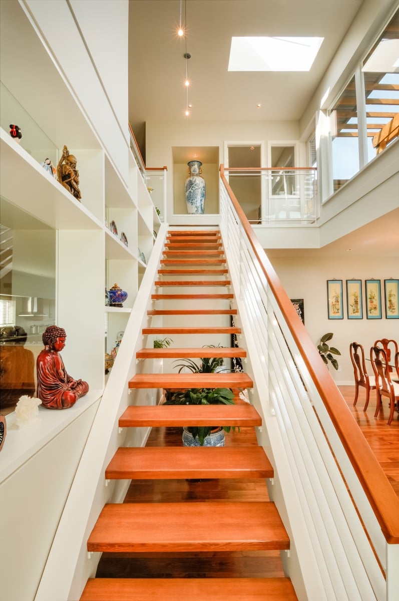 beautiful custom staircase in Central Saanich custom home